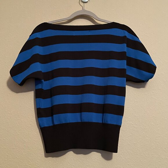New York & Co.,GABRIELLE UNION, S Sweater Top, Scarf,Cobalt Blue Black Striped - Picture 2 of 12